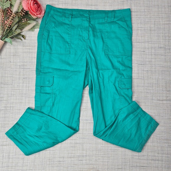 Chico's Crop Pants Cargo Pockets‎ Green Casual Comfort Size 2 Large - Picture 1 of 7